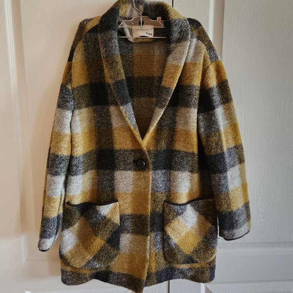 Aritzia Jackets & Blazers - Aritzia WILFRED FREE Off Duty Green Black Plaid Wool Cocoon Coat Jacket, Size M